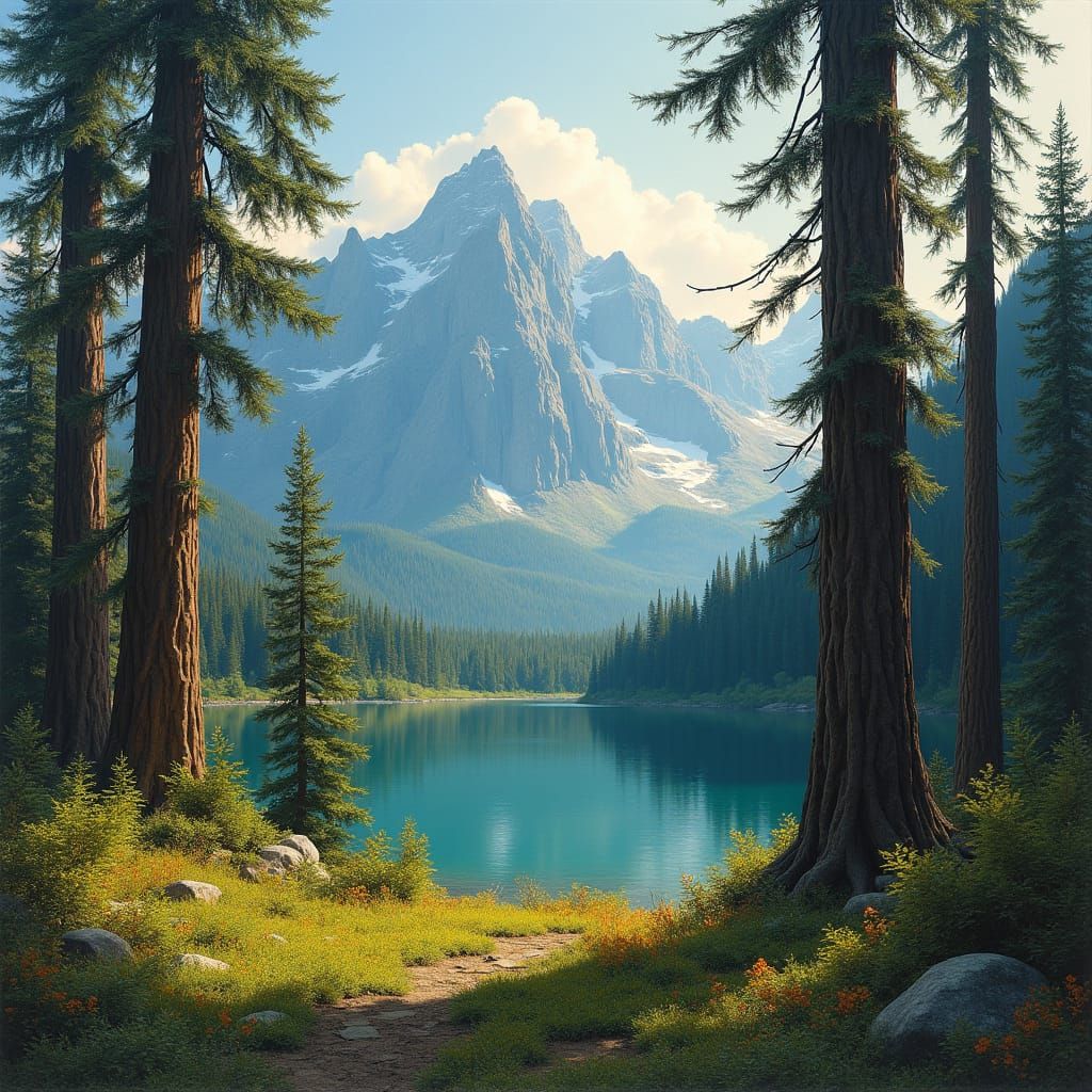 Majestic Mountain Landscape with Forest and Lake