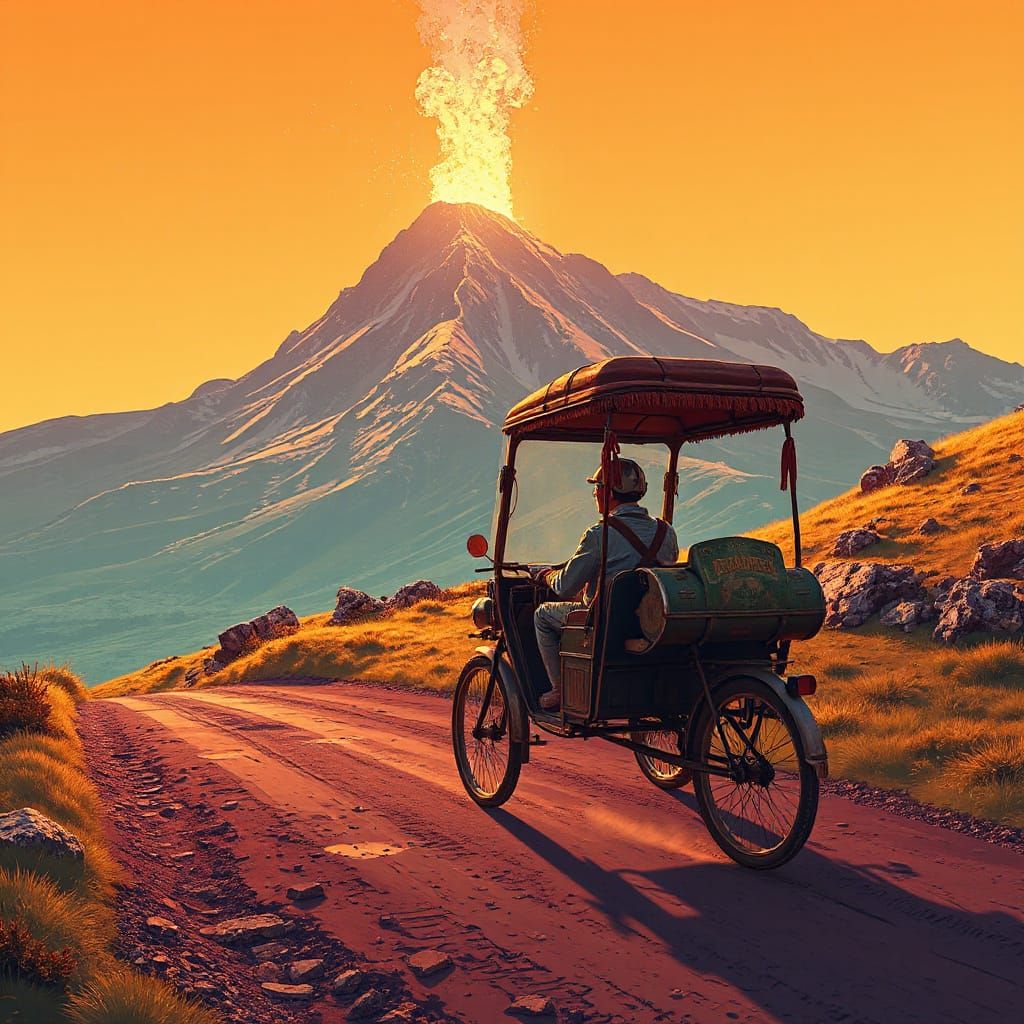 Atompunk Pedicab Chase in Studio Ghibli Style