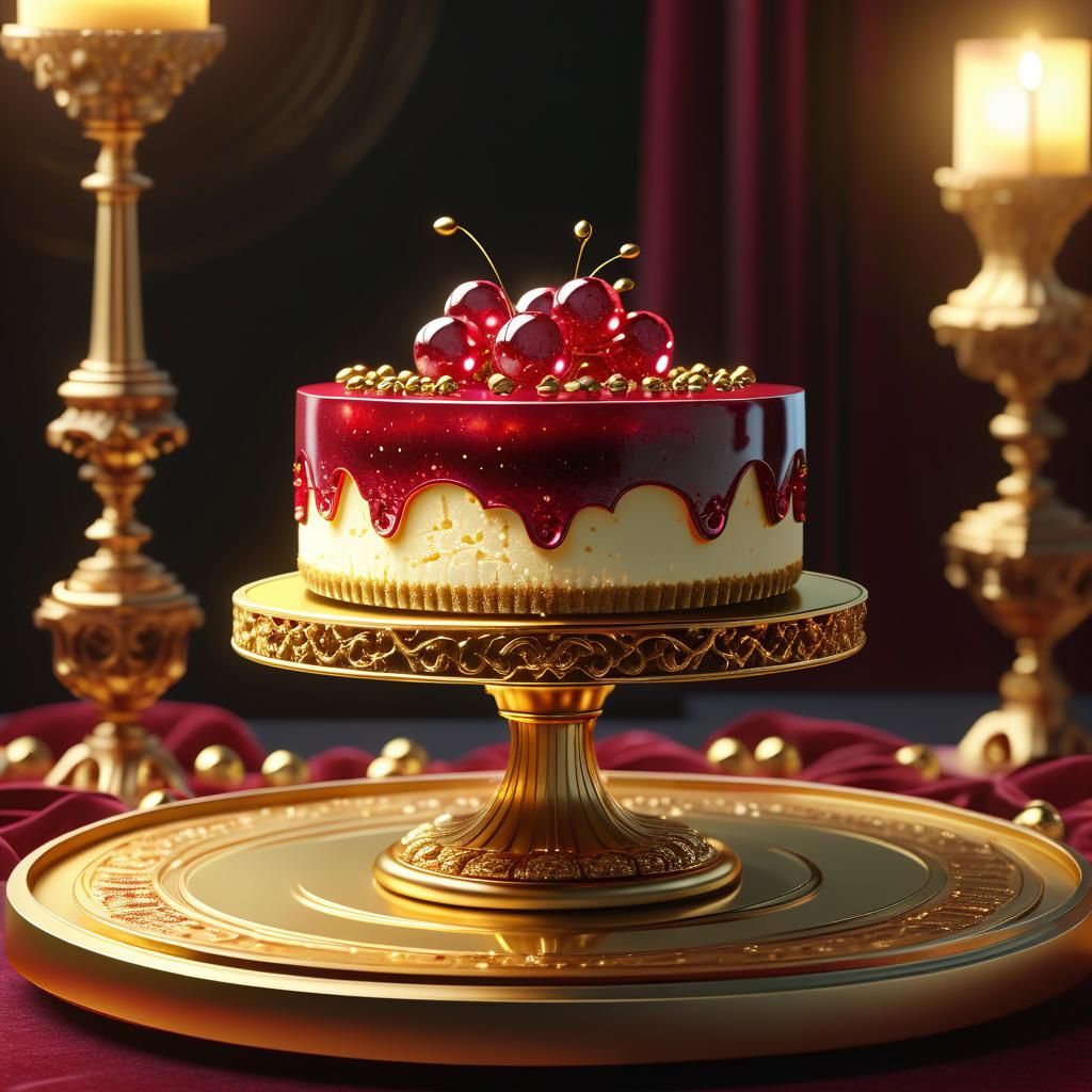 Golden Ruby Cheesecake: Ultra-Realistic 3D Anime Art