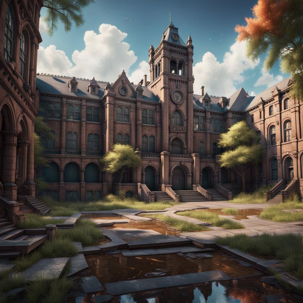 Abandoned College Campus in Detailed Matte Painting