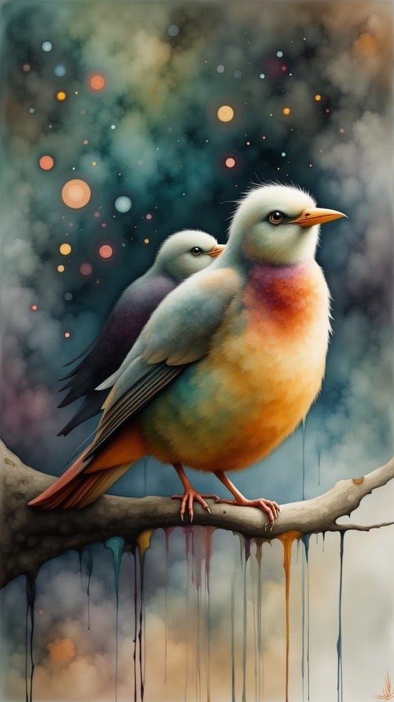 Mystical Birds in a Surreal Landscape, Oil-on-Canvas Style