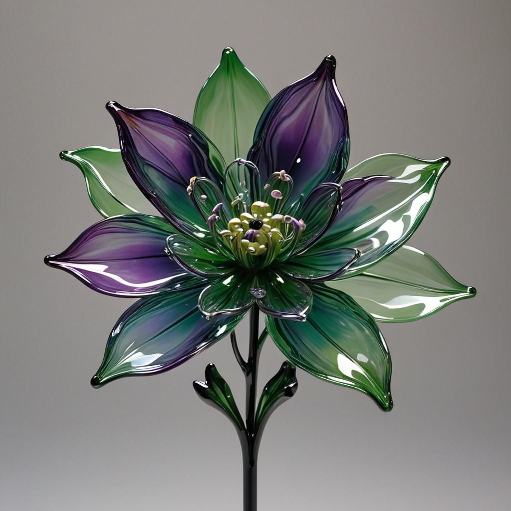 Green and purple glass sculpture