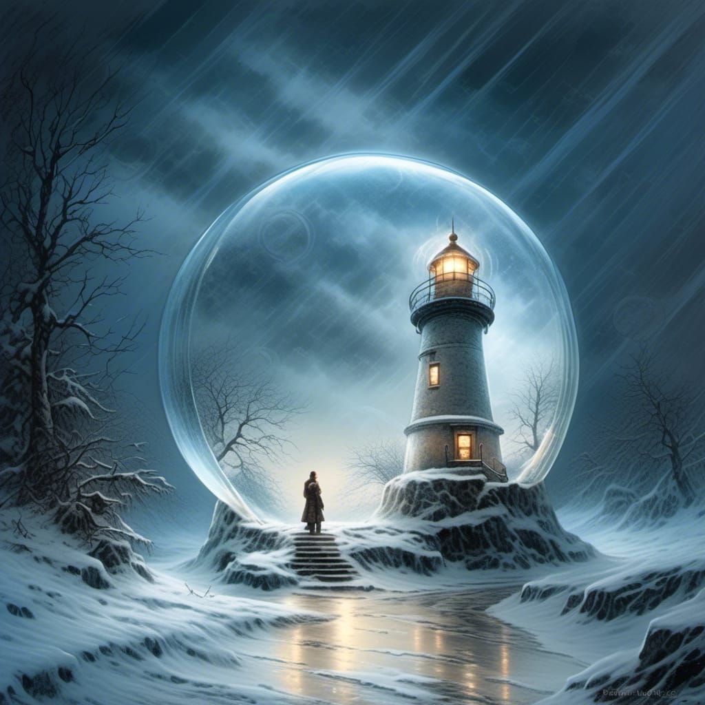 Lighthouse in Snowglobe Inspired by Royo and Kuciara
