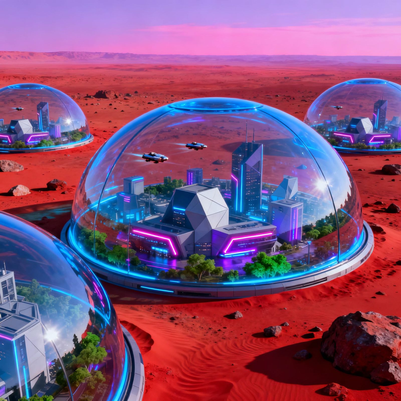 Futuristic Cities on Mars Under Glass Domes