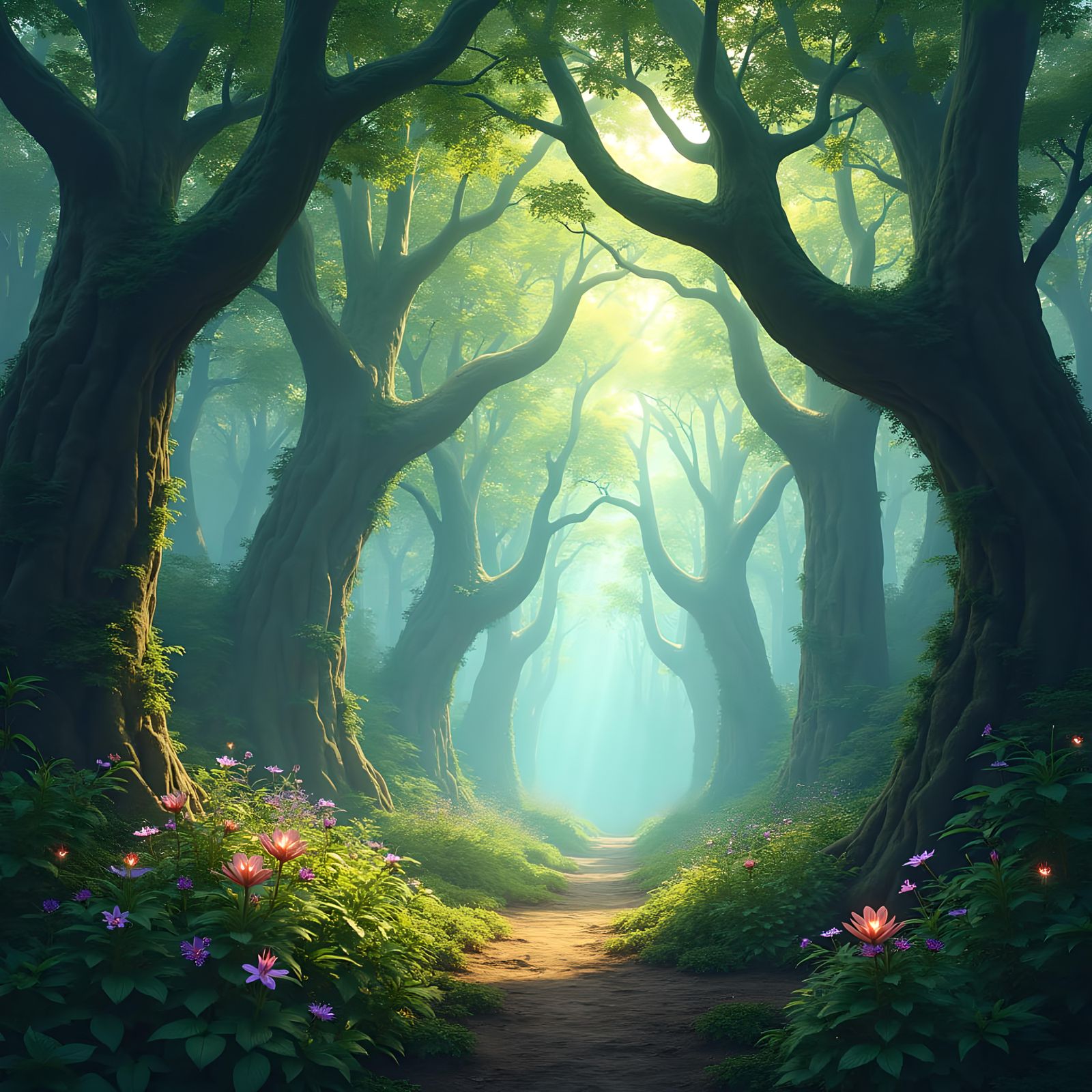 Mystical Green Forest: Detailed Matte Painting in 8K