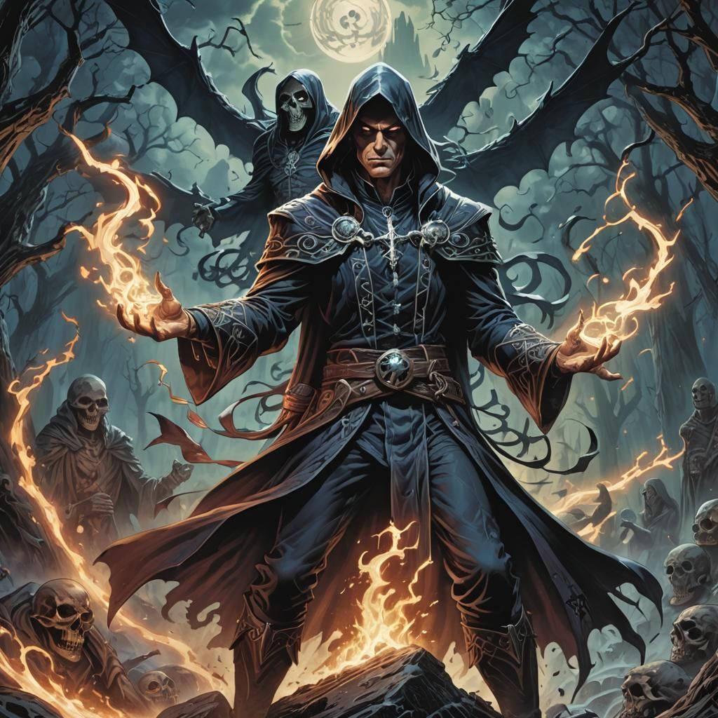 Necromancer Casts Epic Spell in Comic Book Art