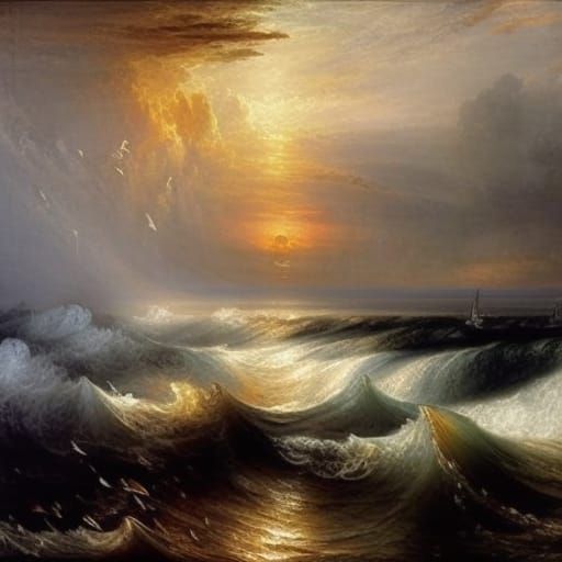 Epic Storm at Sea in Romantic Style