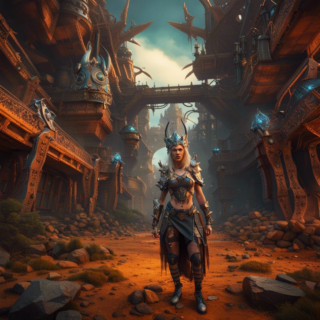 Hyperrealistic Cyber Viking Queen in Detailed Matte Painting