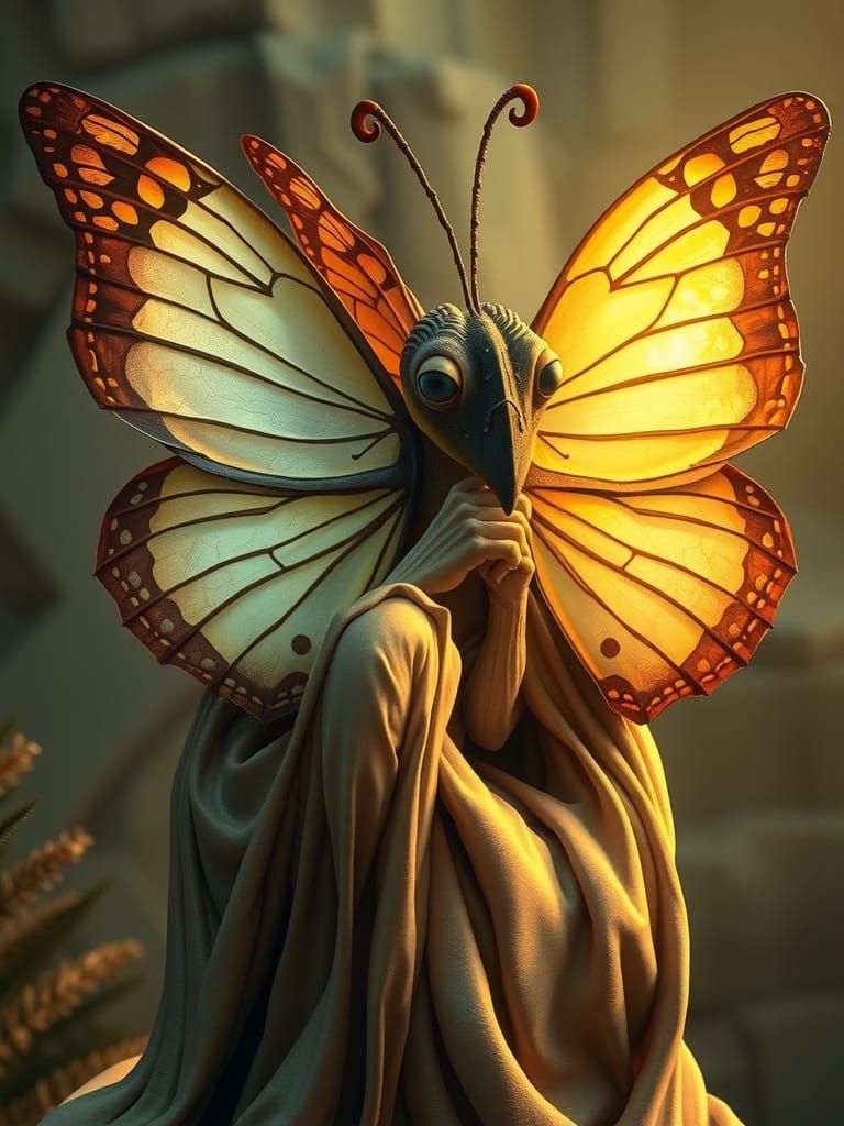 Contemplative Butterfly: A Dreamy Anthropomorphic Portrait