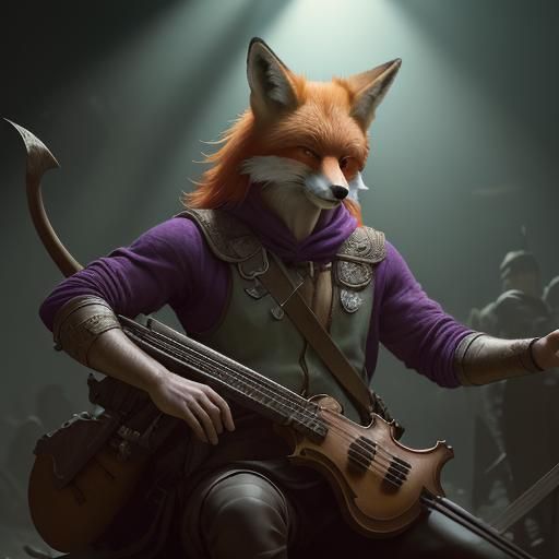 Red Fox Bard Entertains Robin Hood, Fantasy Art