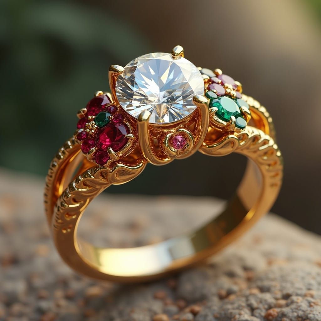 Luxurious Engagement Ring Design in Art Nouveau Style with M...