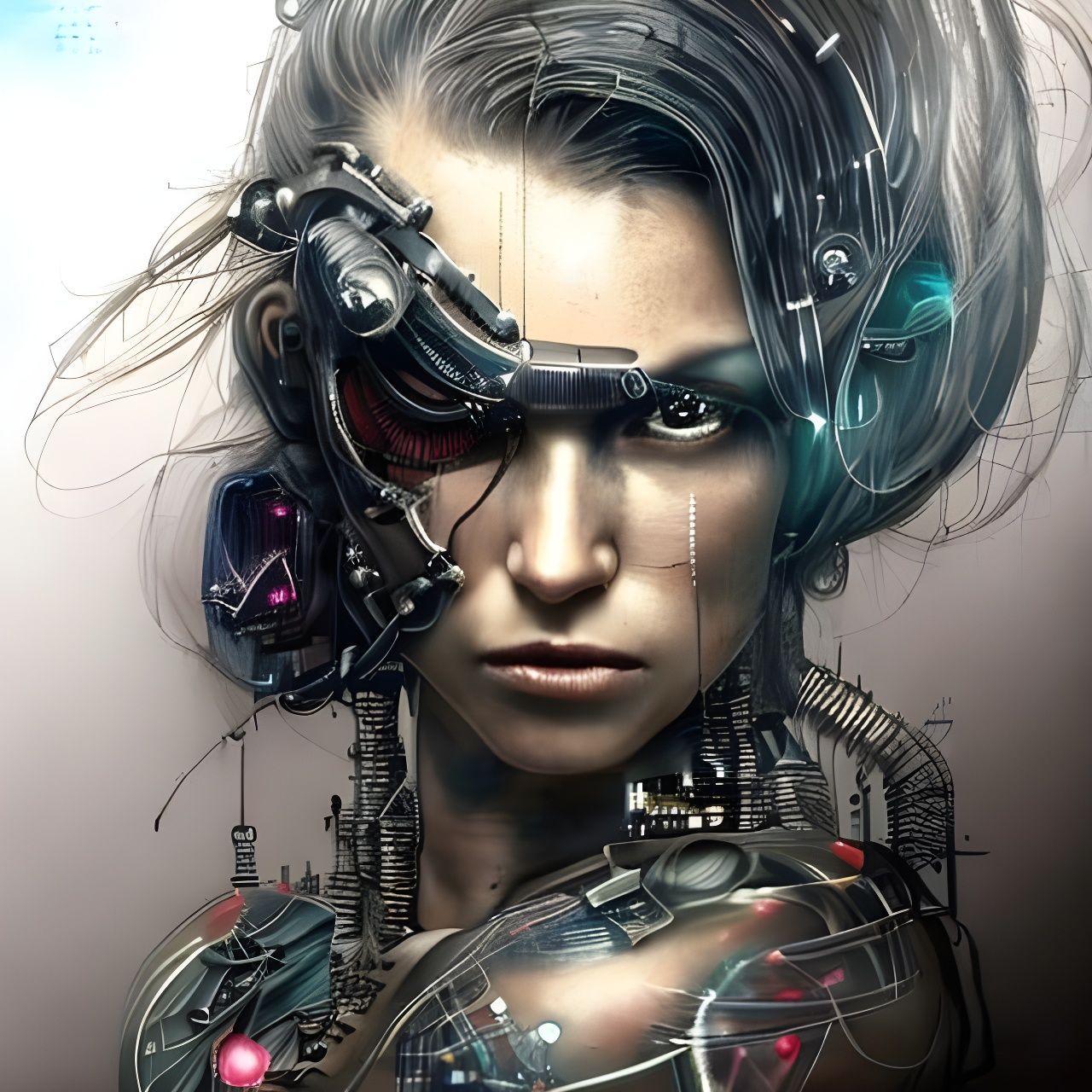 Cyberpunk Woman with Circuit Board Tattoos