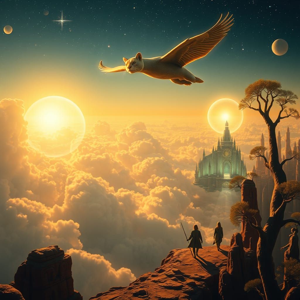 Ethereal Dreamscape with Star Grazer in Surreal Style