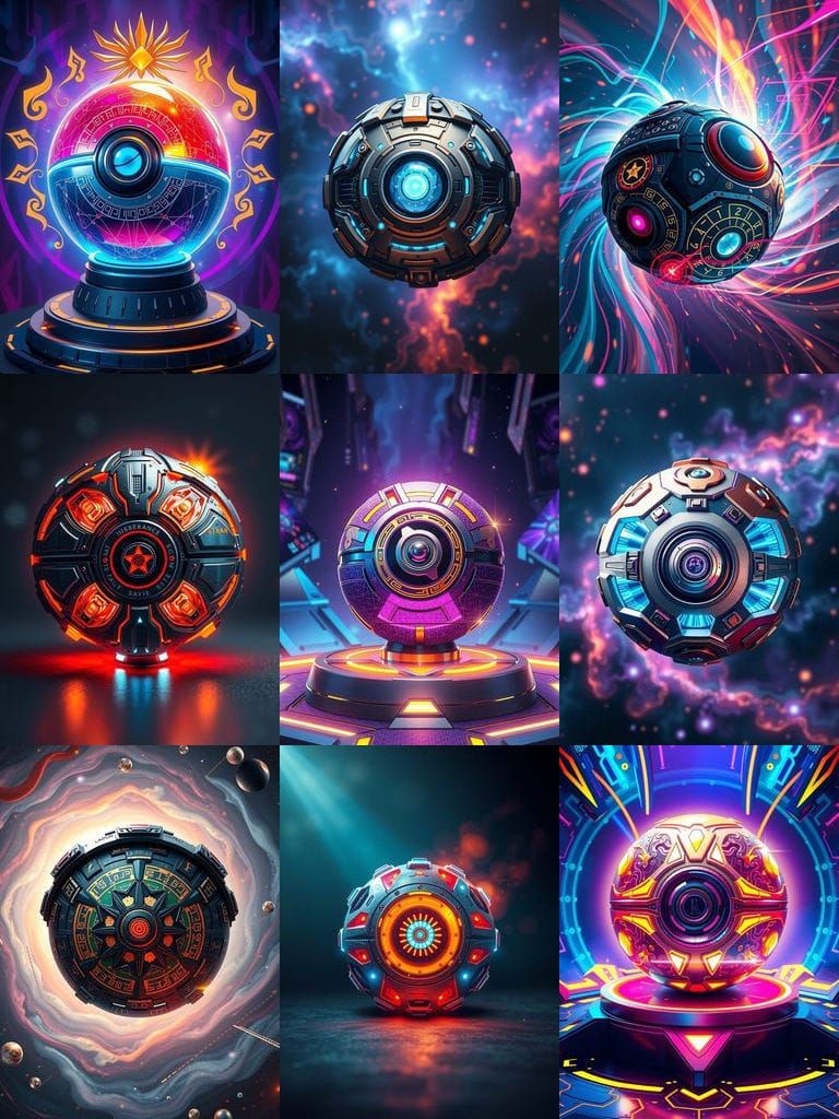 Cyberpunk Fantasy Pokeball in Vibrant, Detailed Aesthetic