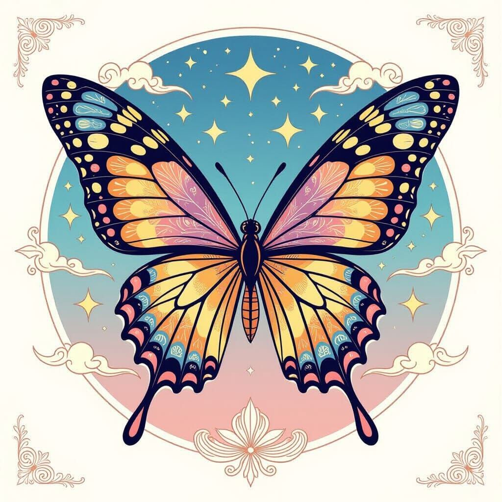 Delicate Galaxy Butterfly Line Art