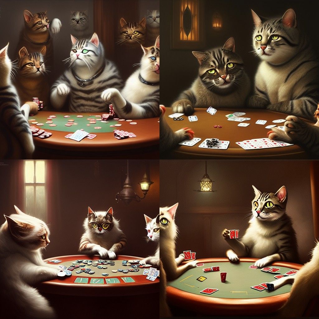 Cats Playing Poker in Hyperrealistic Digital Art