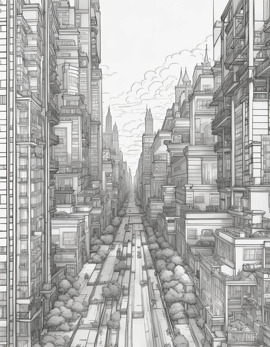 Detailed Line Art Cityscape Illustration