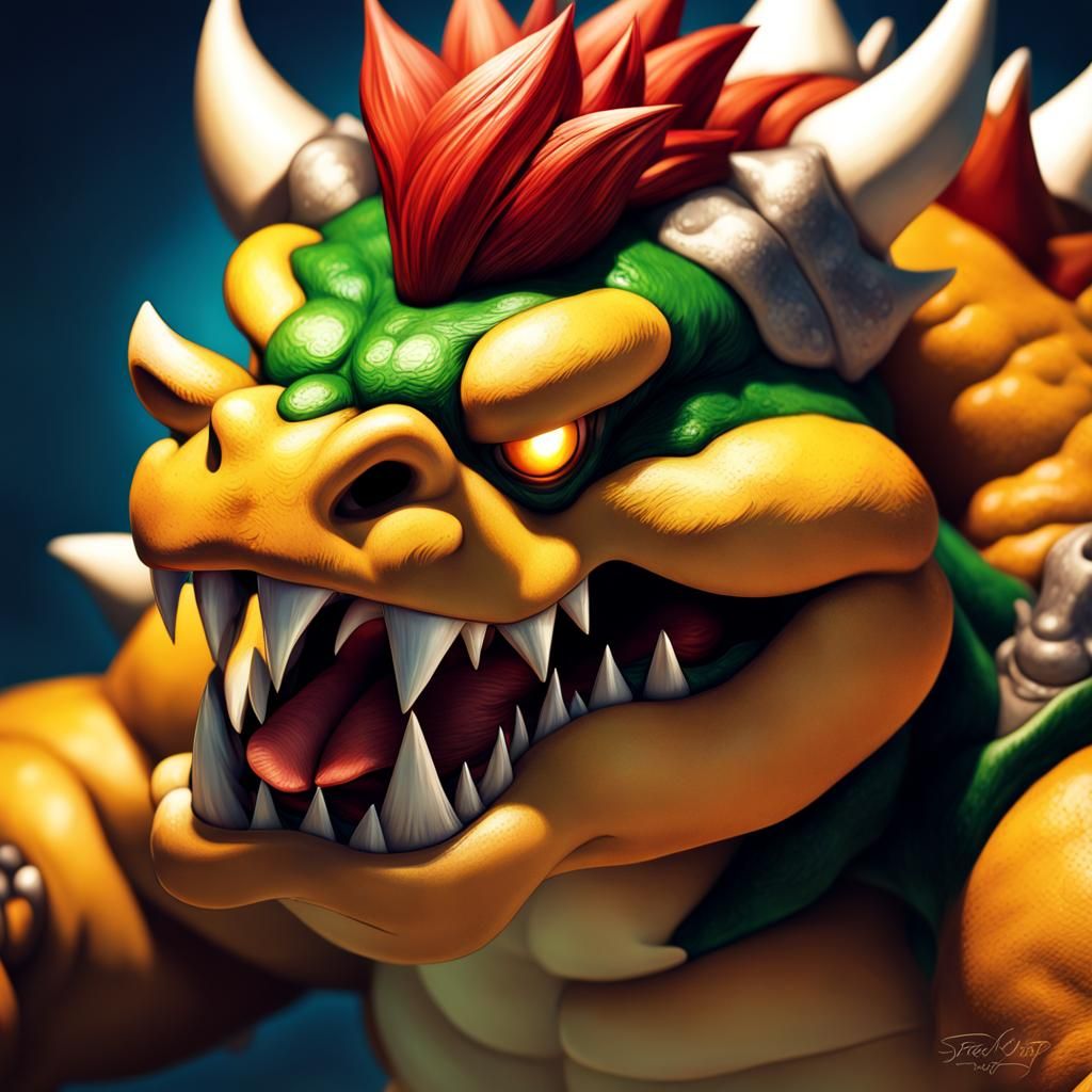 Hyperrealistic Bowser Splash Art Concept