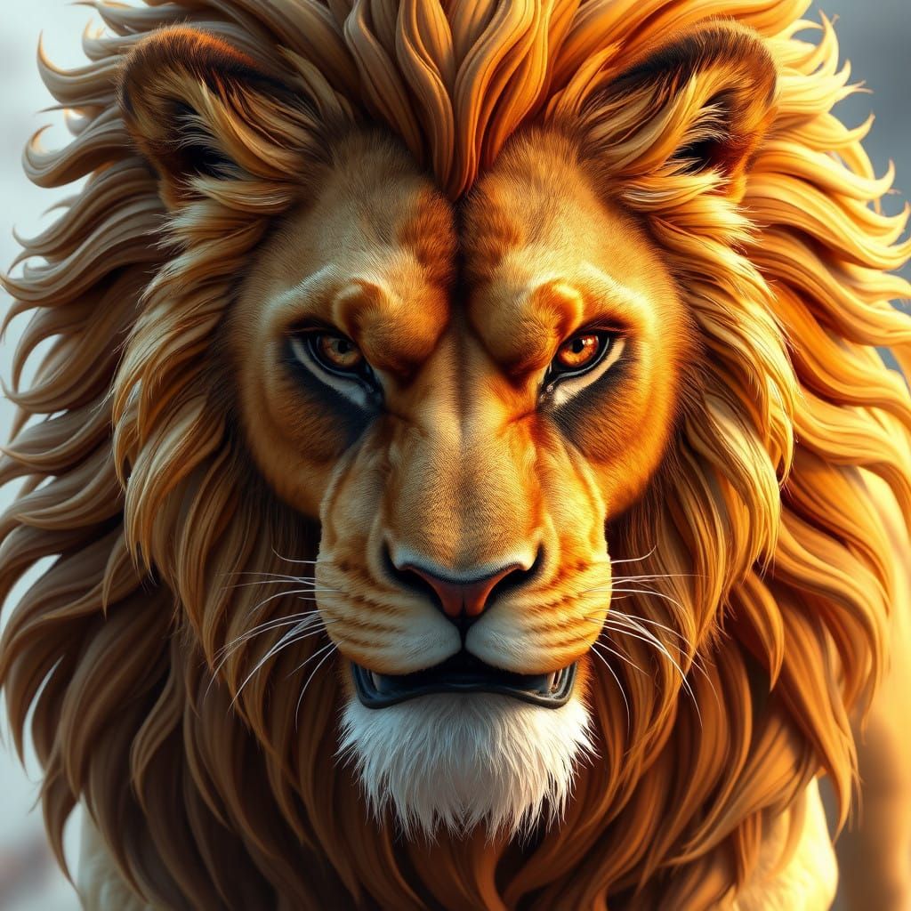 Regal Lion with Intense Fierce Gaze in Vibrant 3D Anime Styl...