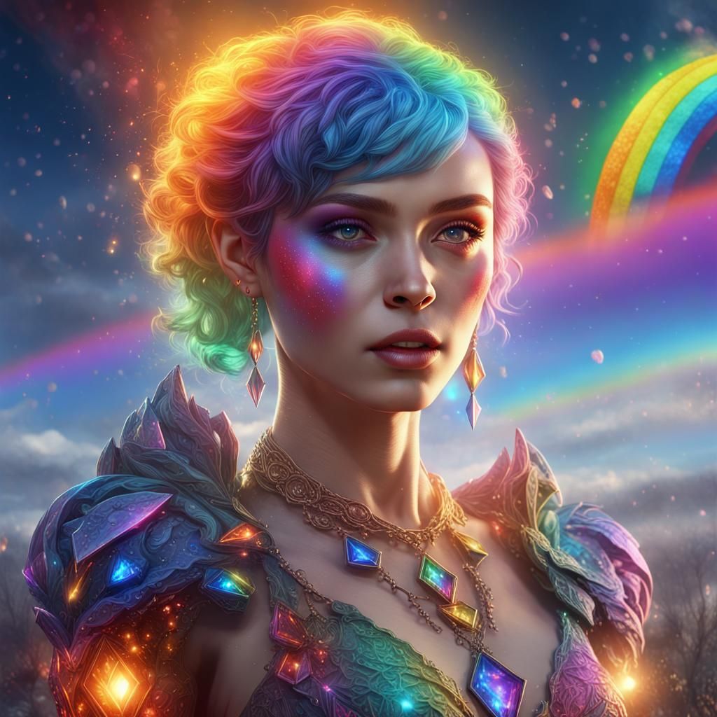 Rainbow Girl Illuminated by Diamond Sky, Fantasy Art