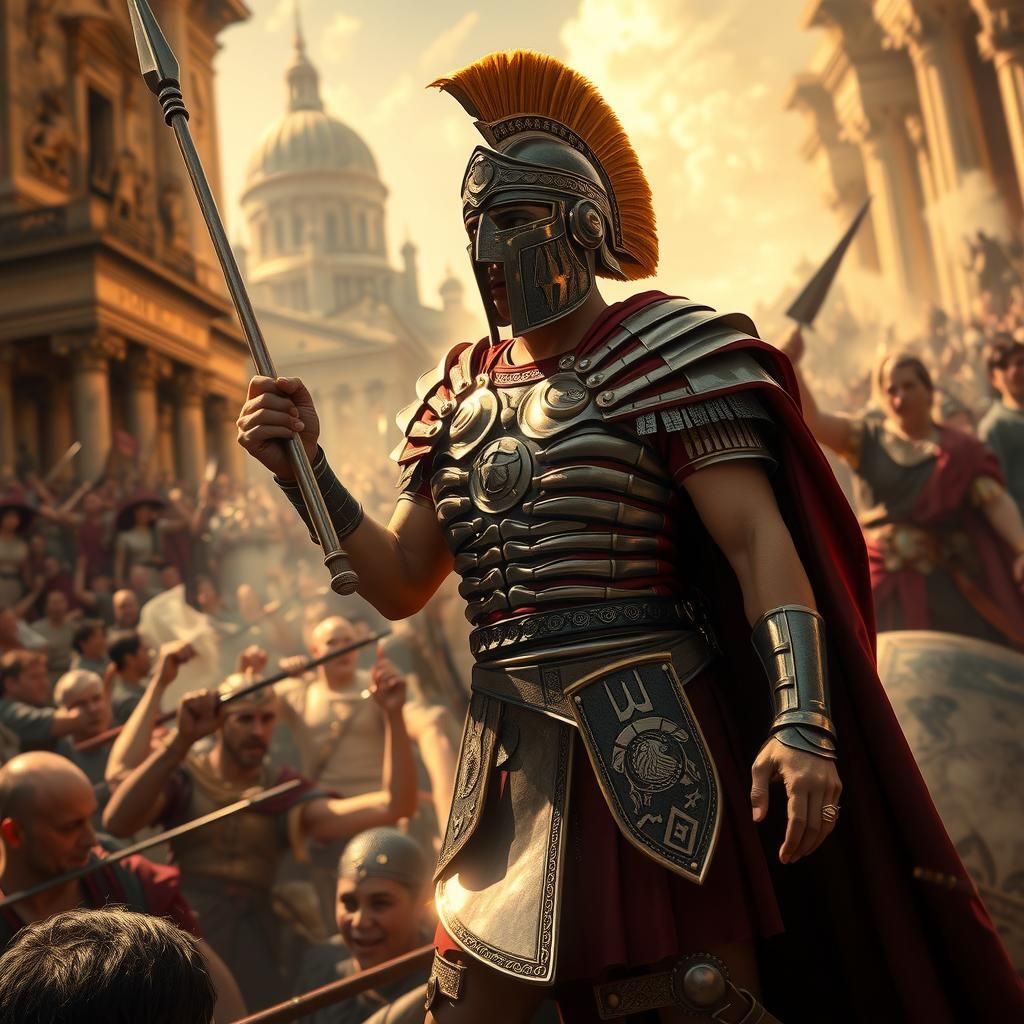 Praetorian Guard Defends Emperor in Roman Spectacle
