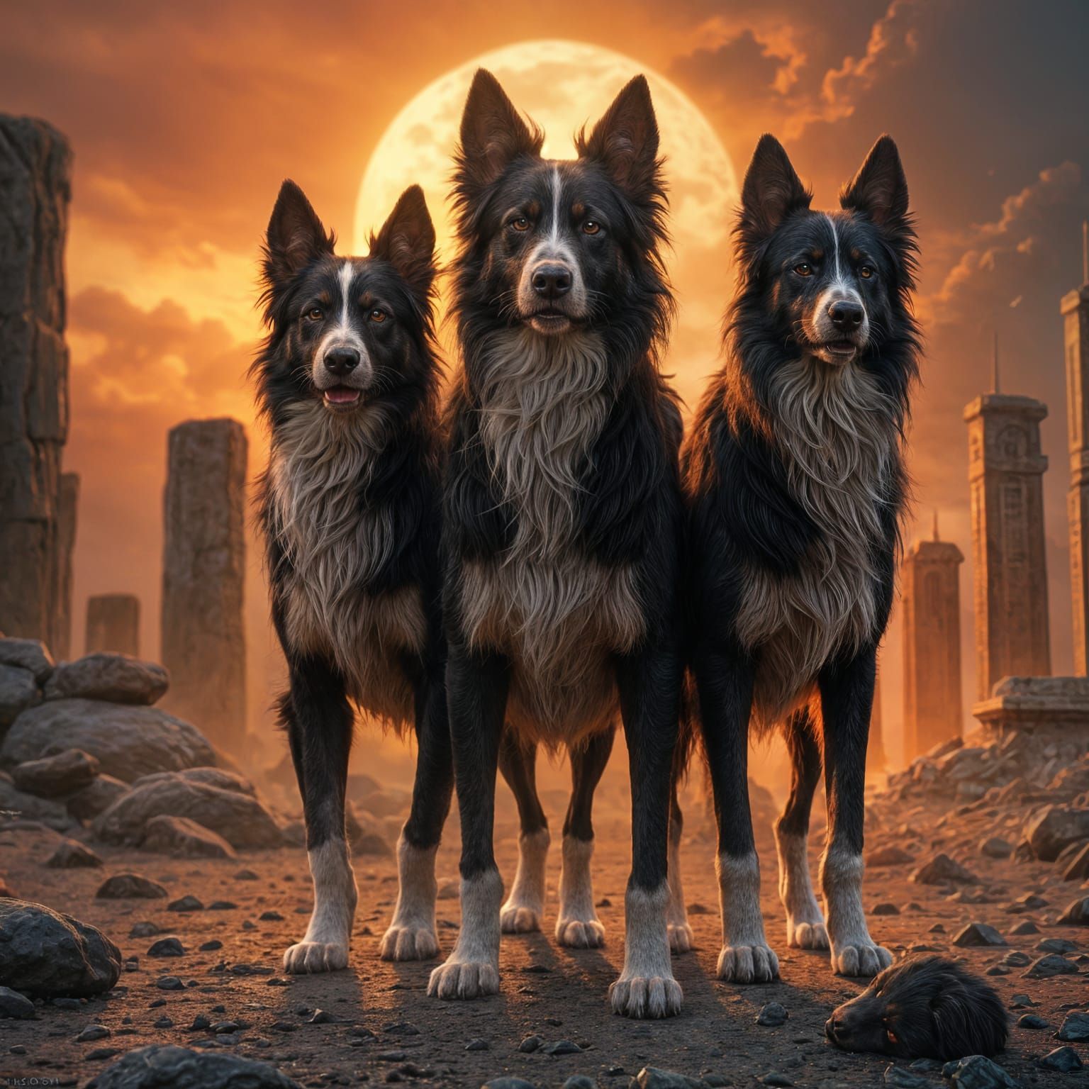 Surreal Border Collie Triplets Guard the Gates of Hell in a ...