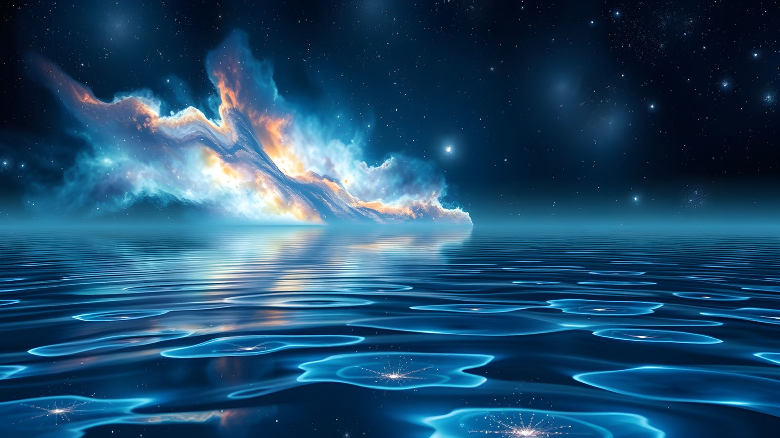 Serene Cosmic Seascape Reflecting Vibrant Galaxies