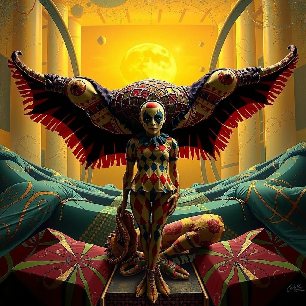 Geometric Harlequin in Hypnotic Photorealistic Maze