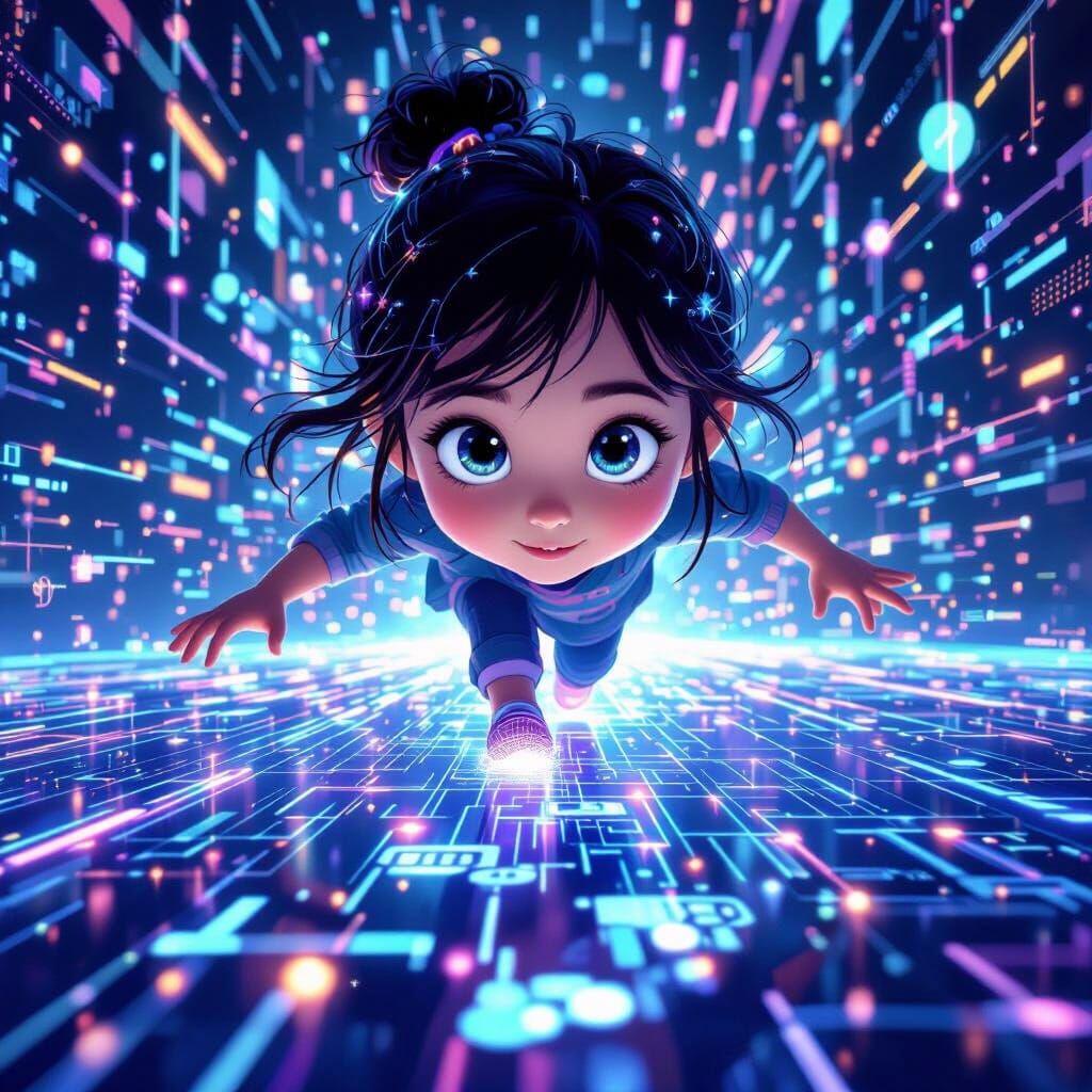 Girl Explores Digital World Leaving Data Trails