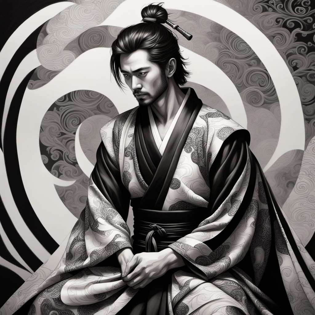 Sad Ronin in Black and White