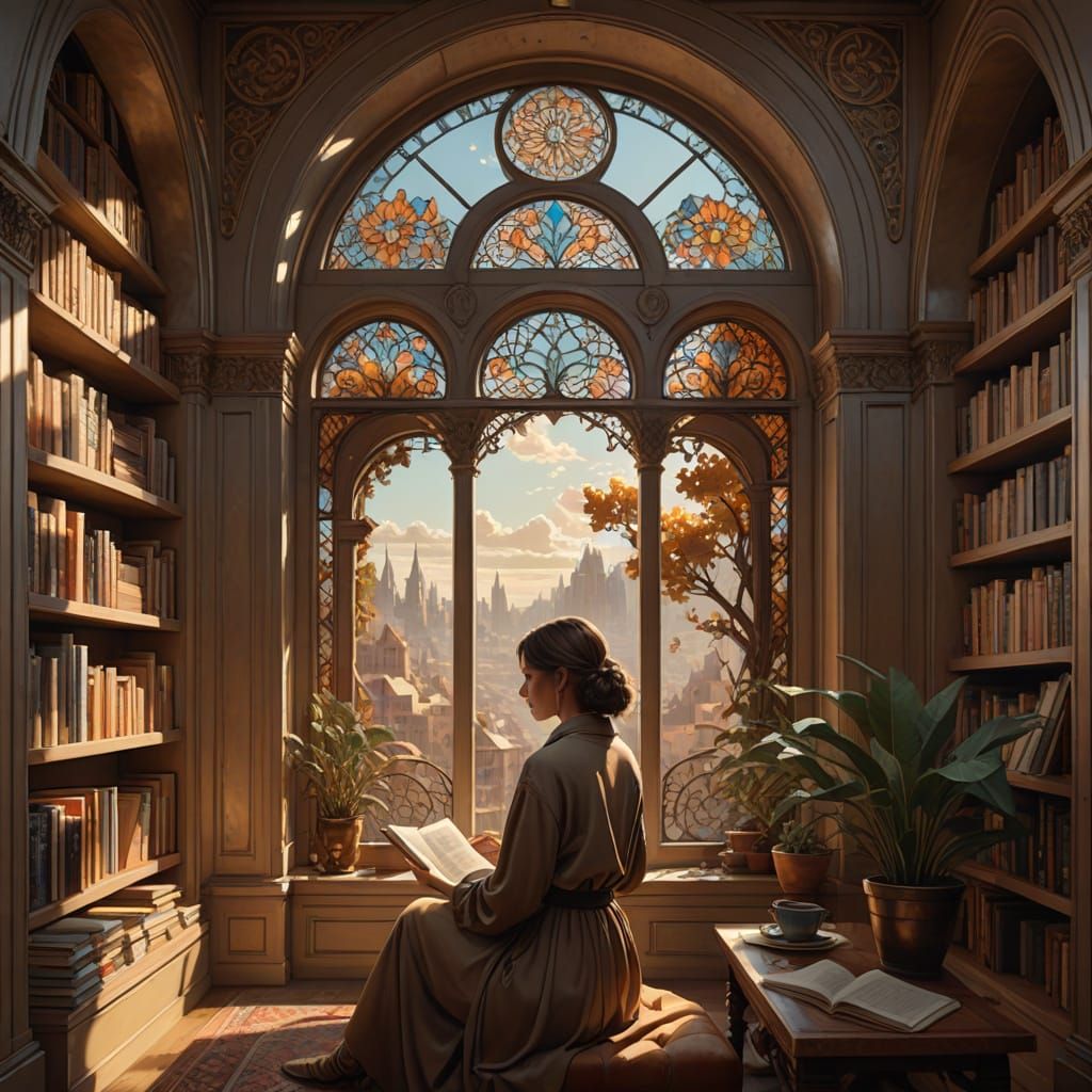 Cozy Reading Nook with Arched Bookshelf