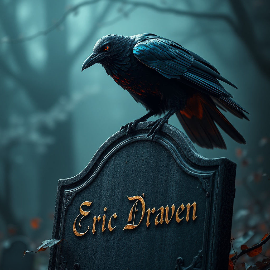 Crow on Gravestone in Gothic High-Fantasy Style