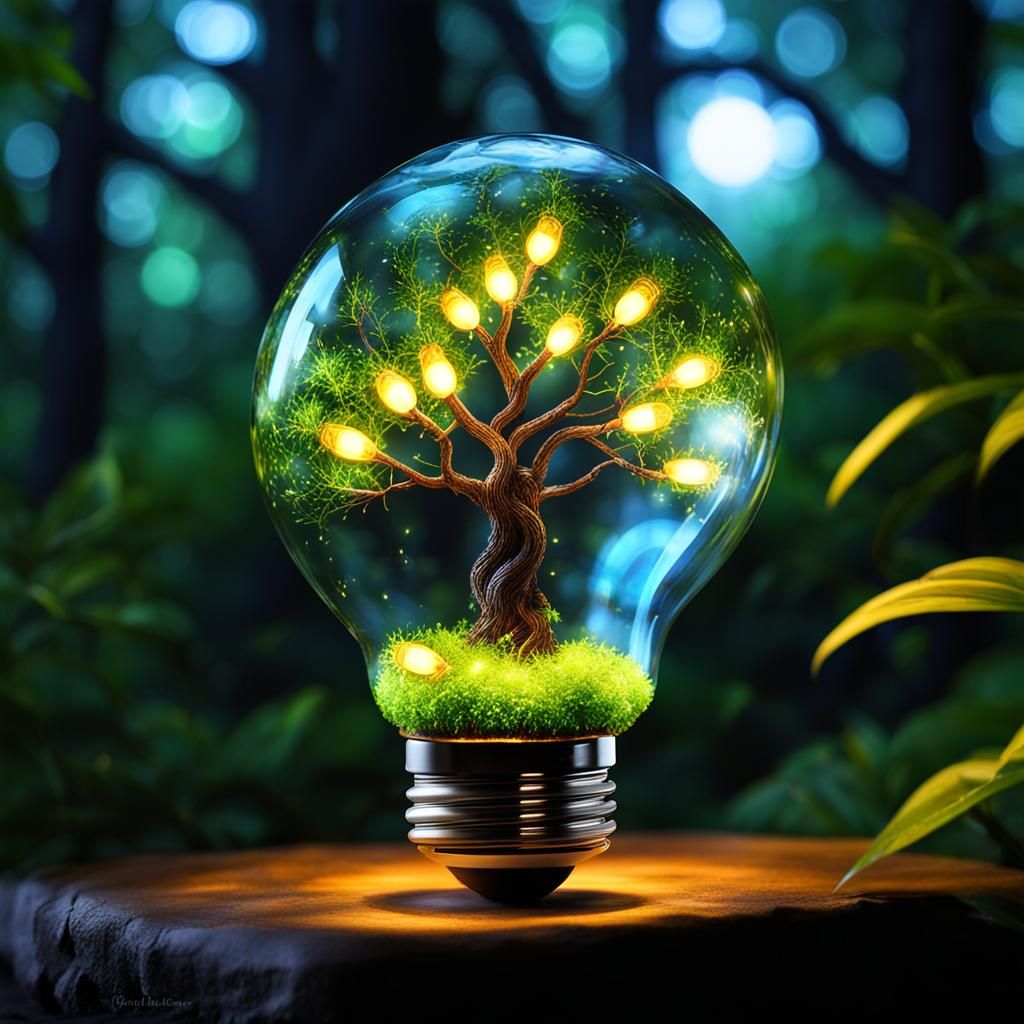 Firefly Tree of Life in Vintage Light Bulb
