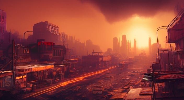 Sci-Fi Orb Illuminates Decayed Cityscape