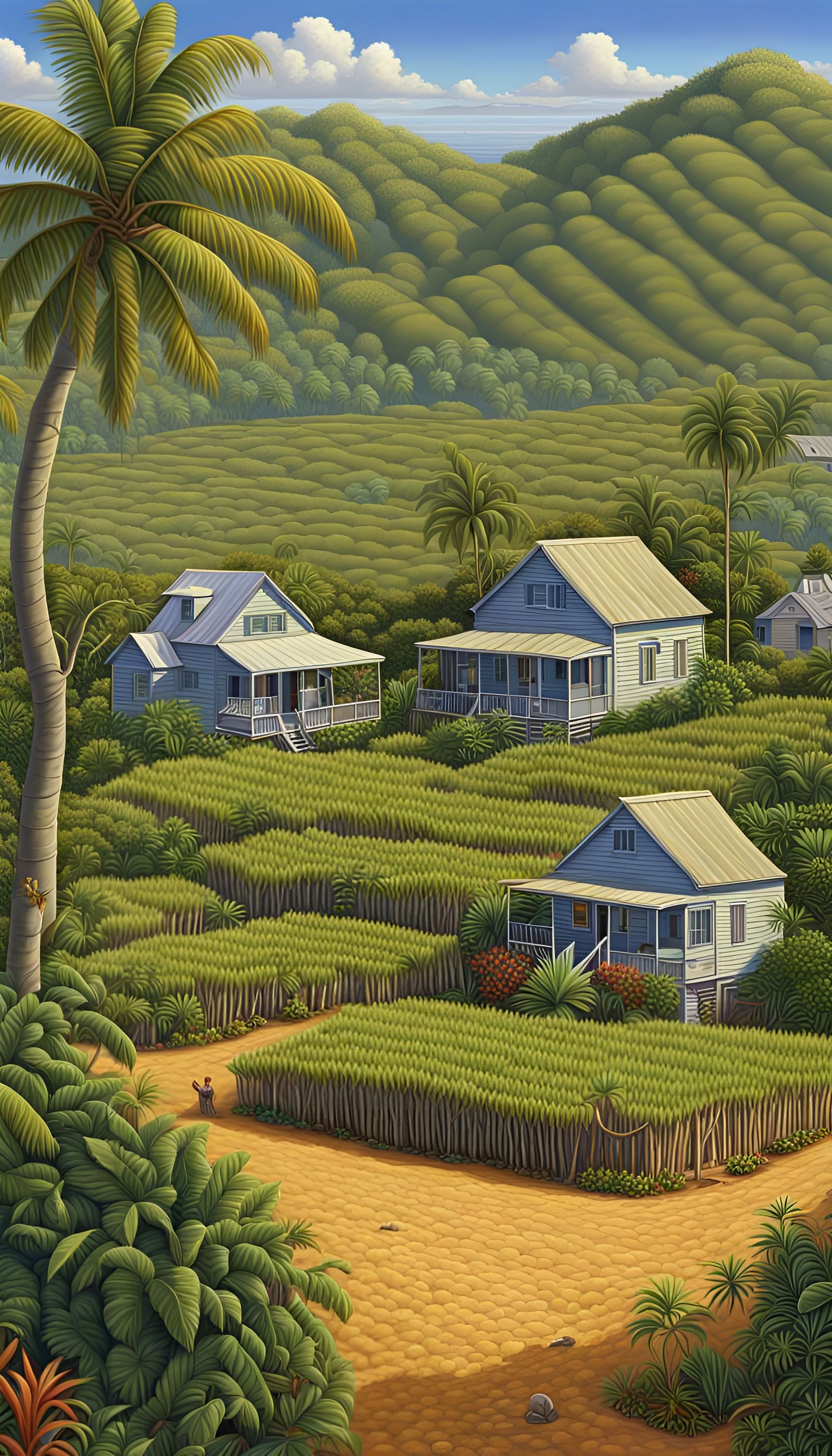 Queensland Coast Scene in Folk Art Style