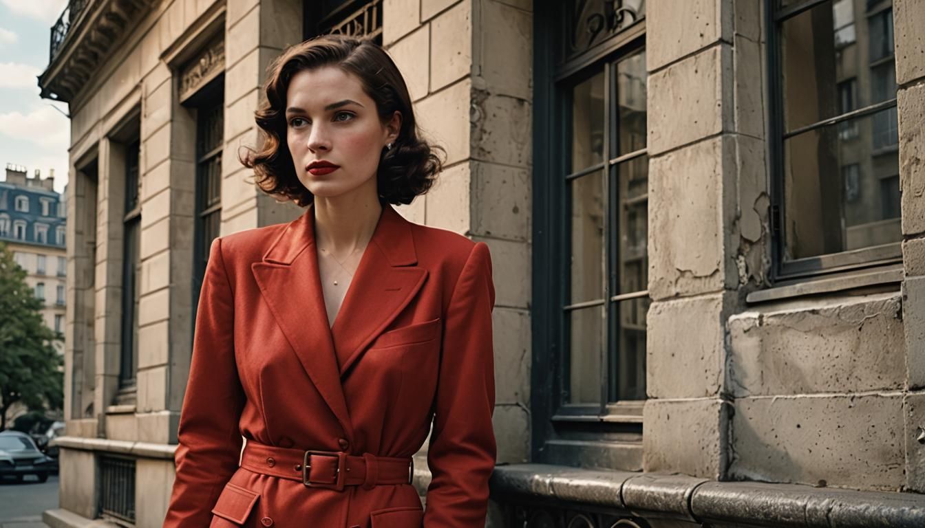 Femme Fatale in Red Suit, Paris, 1930s Style