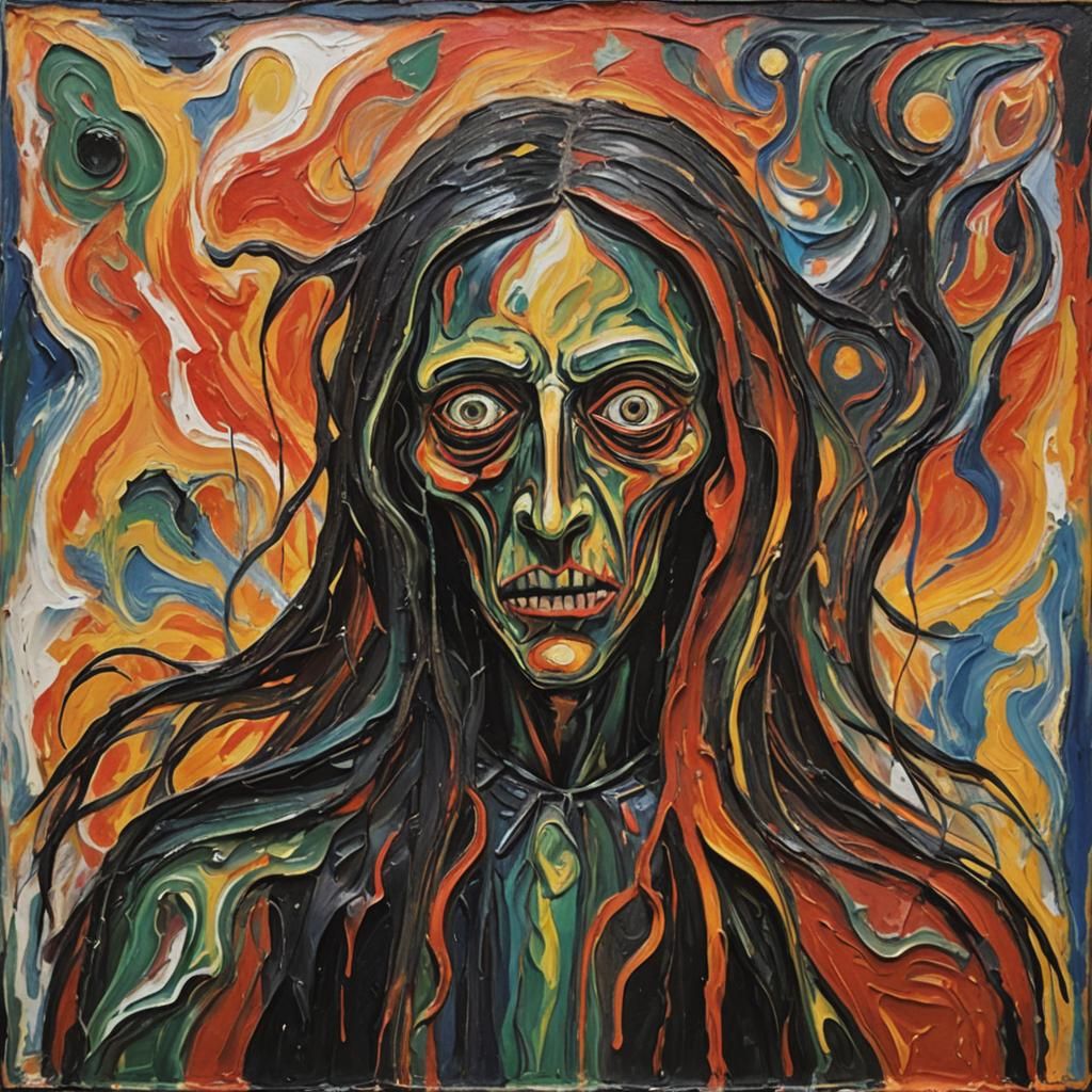 Tormented Wraith Emerging From Fire: Expressionist Art