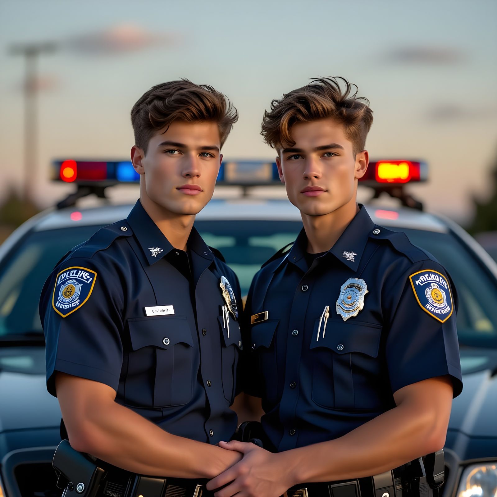 Two Police Officers in Uniform, Close Portrait