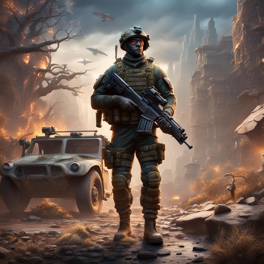 Detailed Matte Painting of US Soldier