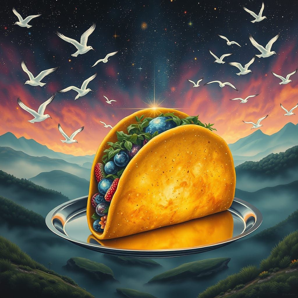 Cosmic Nebula Taco in Surreal Landscape