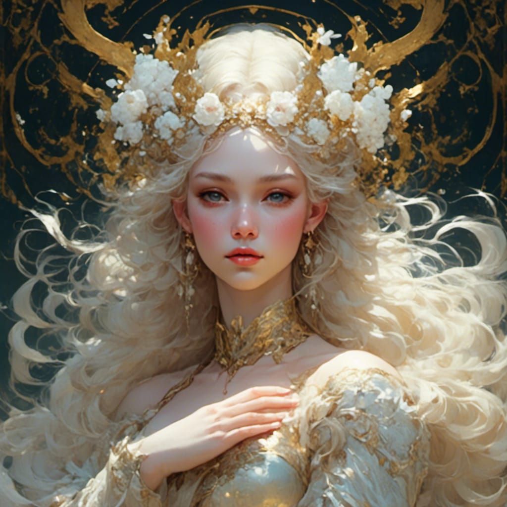 Gemini Goddess Dances Between Constellations, Oil Painting