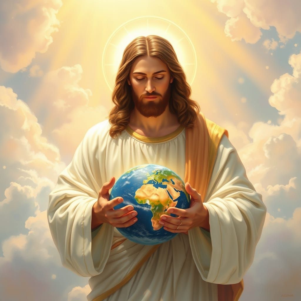 Jesus Christ Cradles the Earth in Gentle Hands