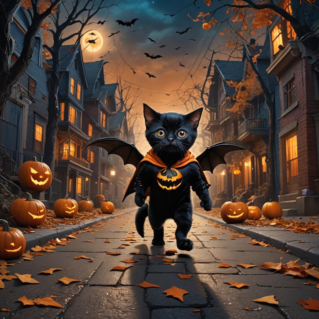 Kitten Bat Costume Trick or Treating: Fantasy Art
