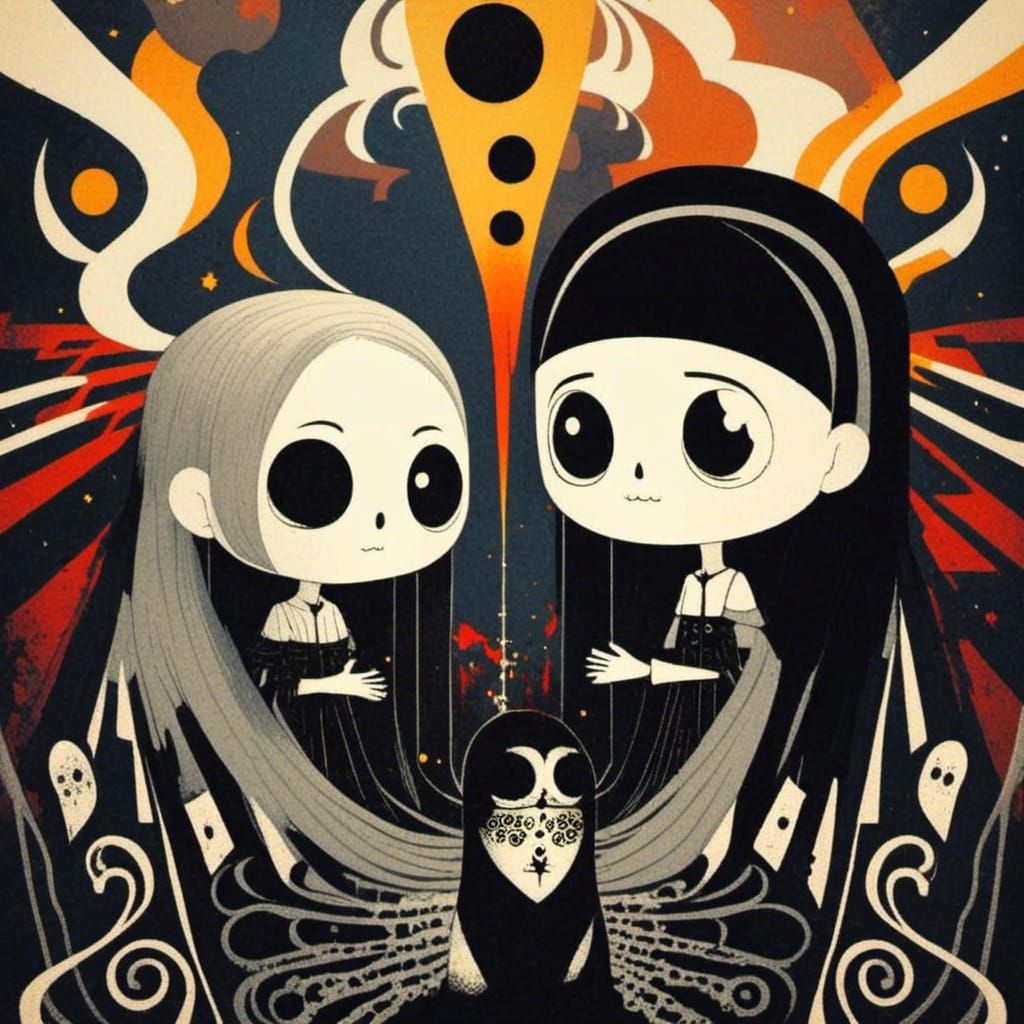 Gothic Ghost Girl and Warlock Pop Art Fusion