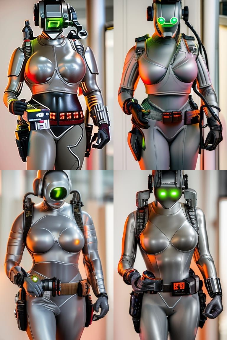 Cyberpunk Woman in Armor with Neon Visor