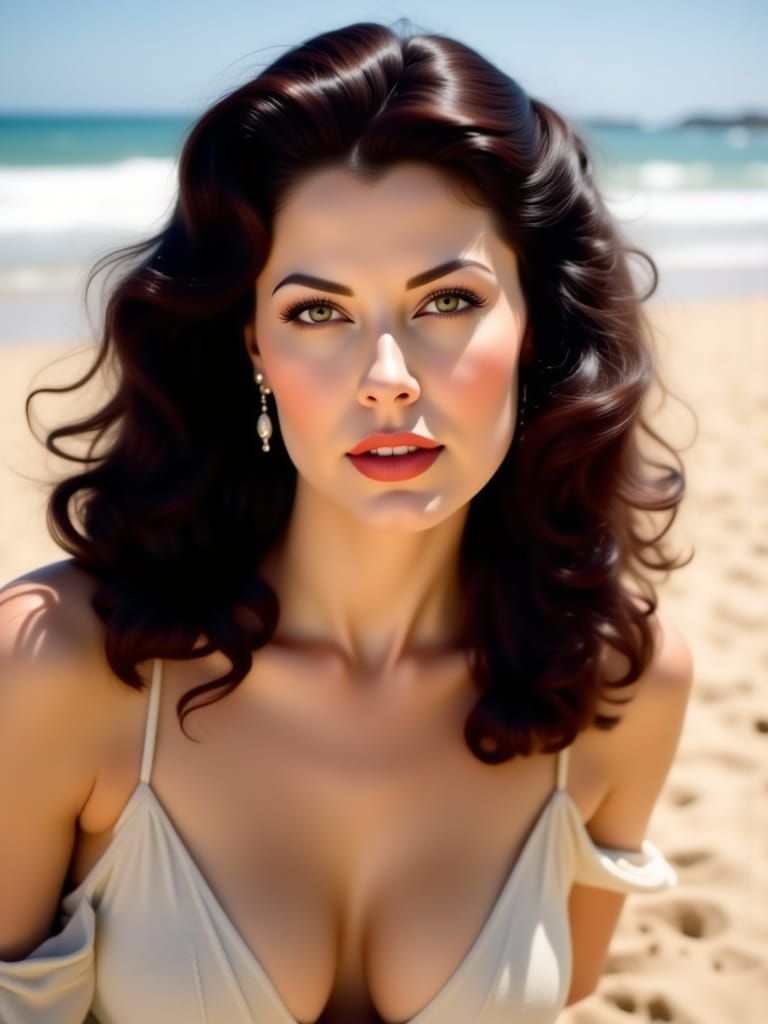 Sauvanne on a Sunny Beach with Hollywood Wave Hair
