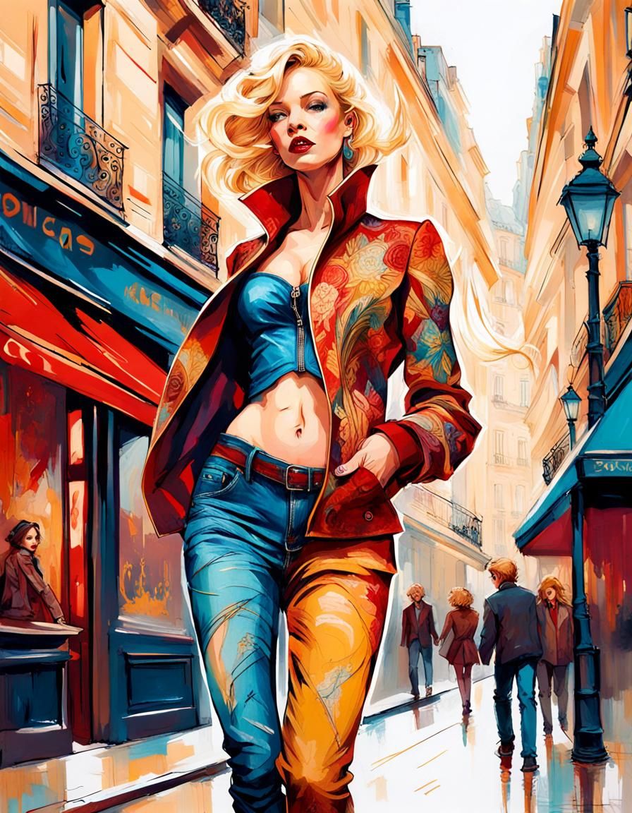 Fashion Model in Avant-Garde Outfit on Parisian Sidewalk