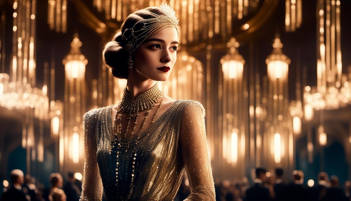 Art Deco Ballroom Scene with Refined Lady