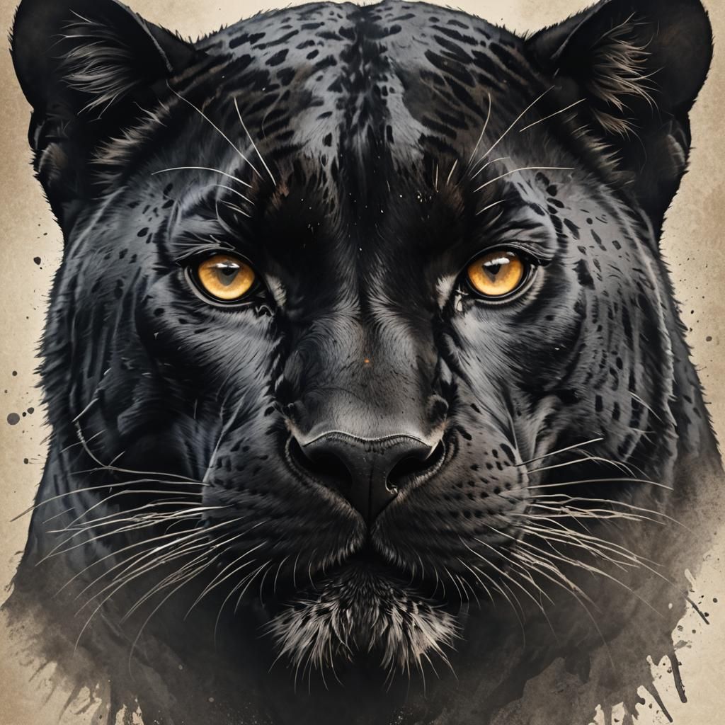 Dramatic Black Panther Portrait in Charcoal Style