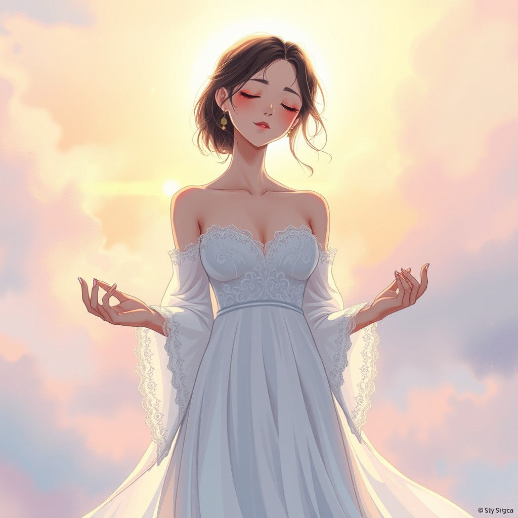 Ethereal Woman in Mystical Realm: Manga Art